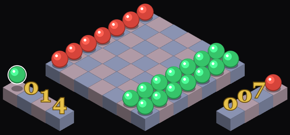 MSH Clones gameplay: a green colony spreading across an isometric board against red